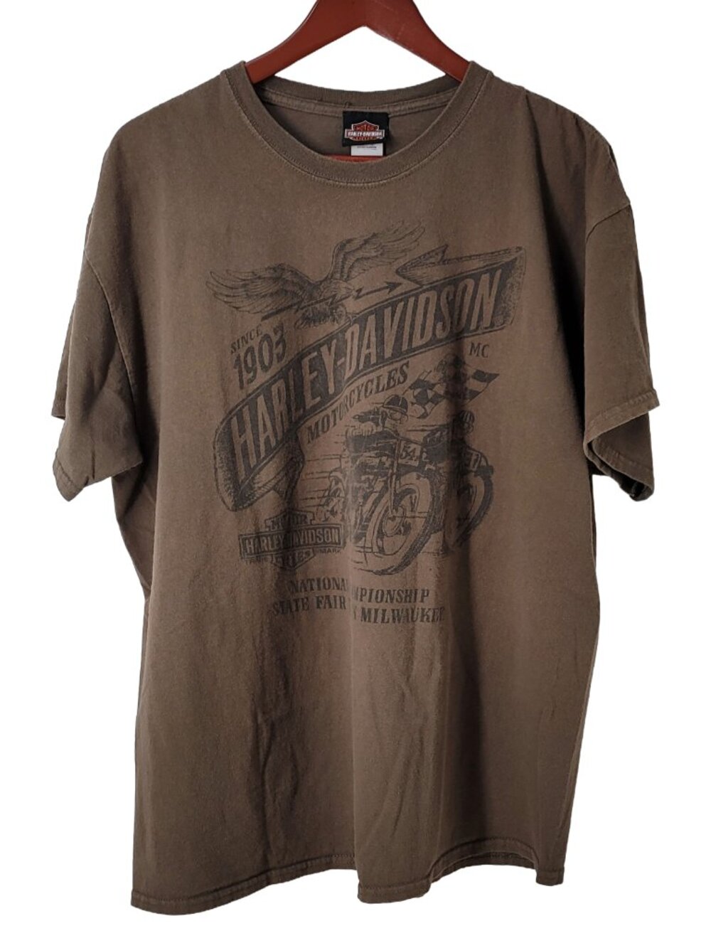 Harley-Davidson La Crosse WI T-Shirt Brown Vintage Distressed Biker Tee XL